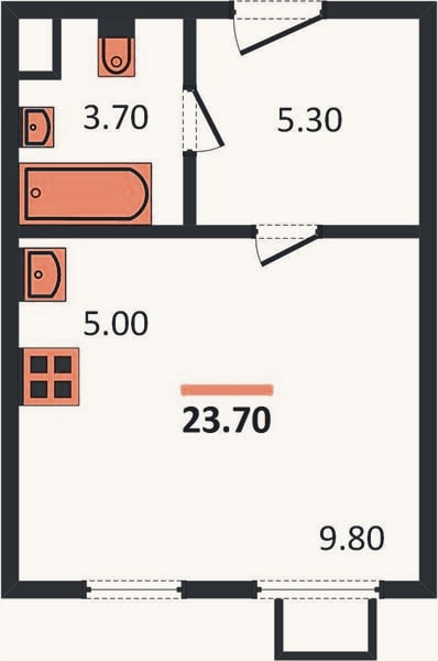 Планировка: Студия, 23,7 м²