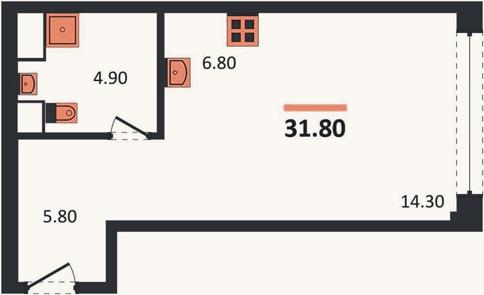 Планировка: Студия, 31,8 м²