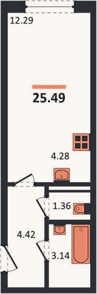 Планировка: Студия, 25,5 м²