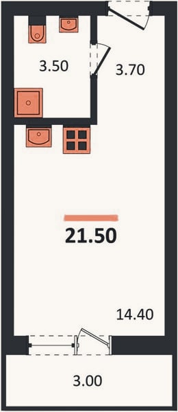 Планировка: Студия, 21,5 м²