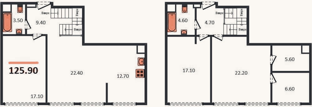 Планировка: 3-к, 125,9 м²