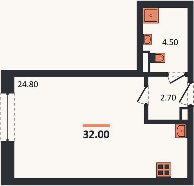 Планировка: Студия, 32 м²
