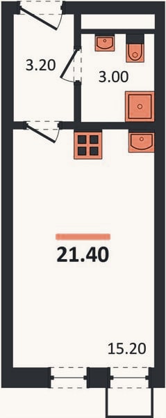 Планировка: Студия, 21,4 м²