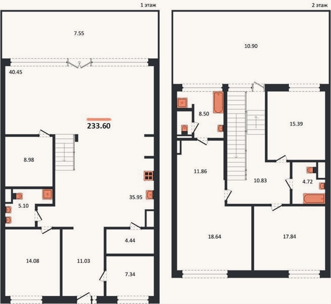 Планировка: 4+ к, 233,6 м²