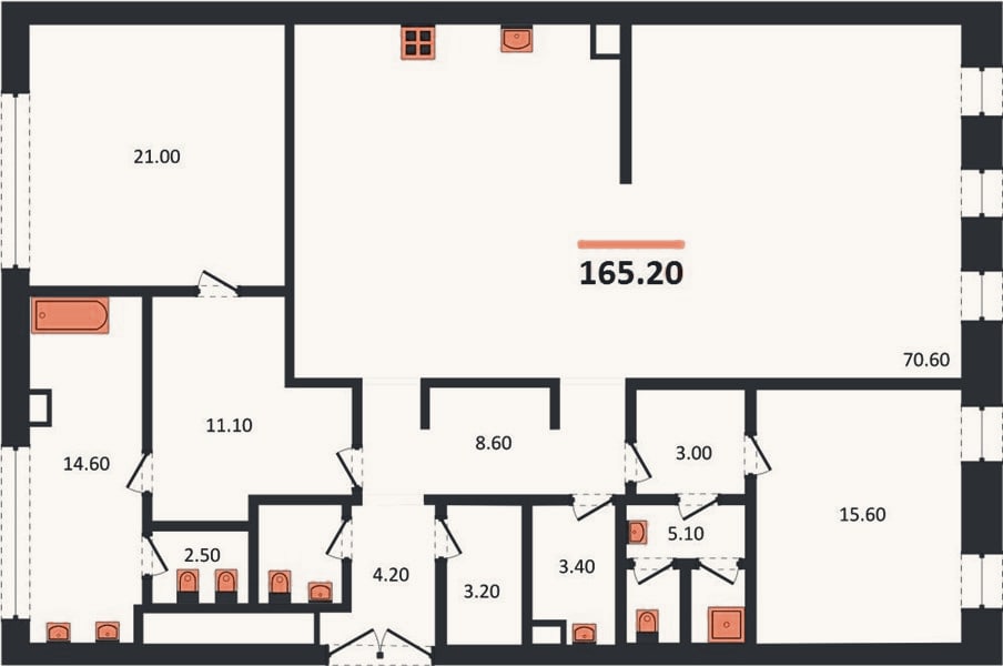 Планировка: 2-к, 165,2 м²