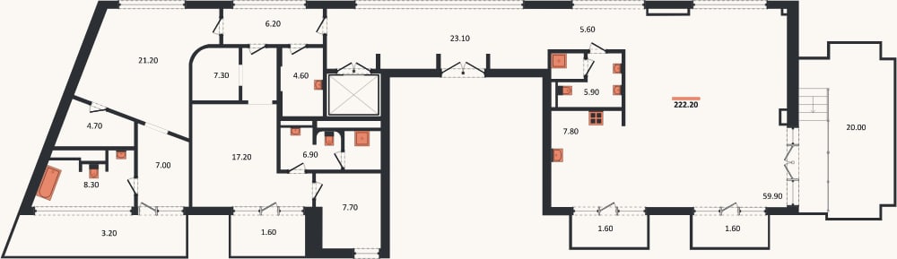 Планировка: 2-к, 219,5 м²