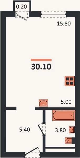 Планировка: Студия, 30,1 м²