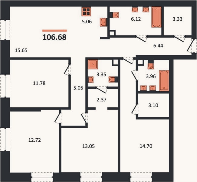 Планировка: 4+ к, 106,7 м²