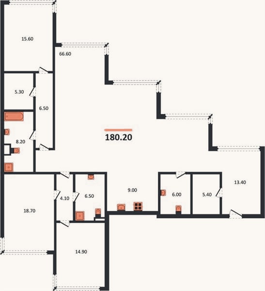Планировка: 3-к, 180,2 м²