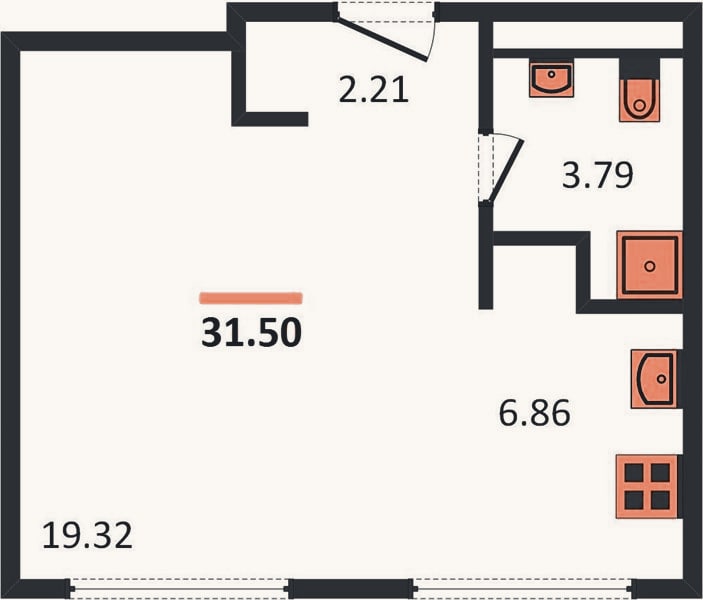 Планировка: Студия, 31,5 м²