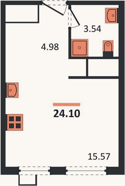 Планировка: Студия, 24,1 м²