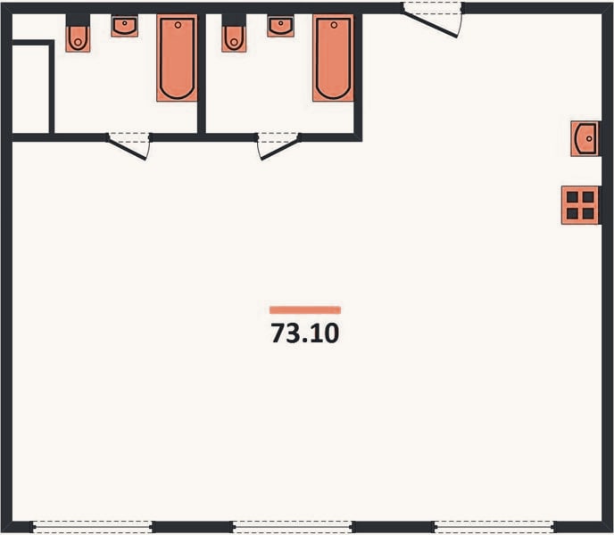 Планировка: 2-к, 73,1 м²