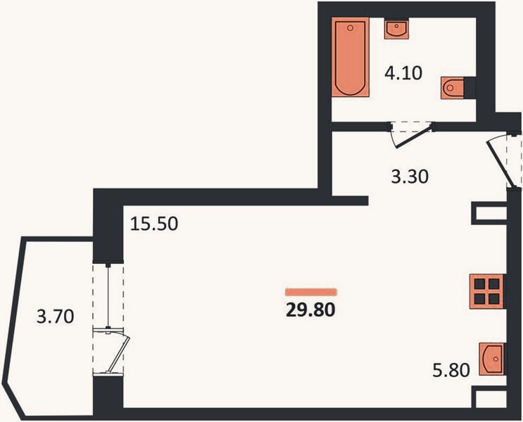Планировка: Студия, 29,8 м²