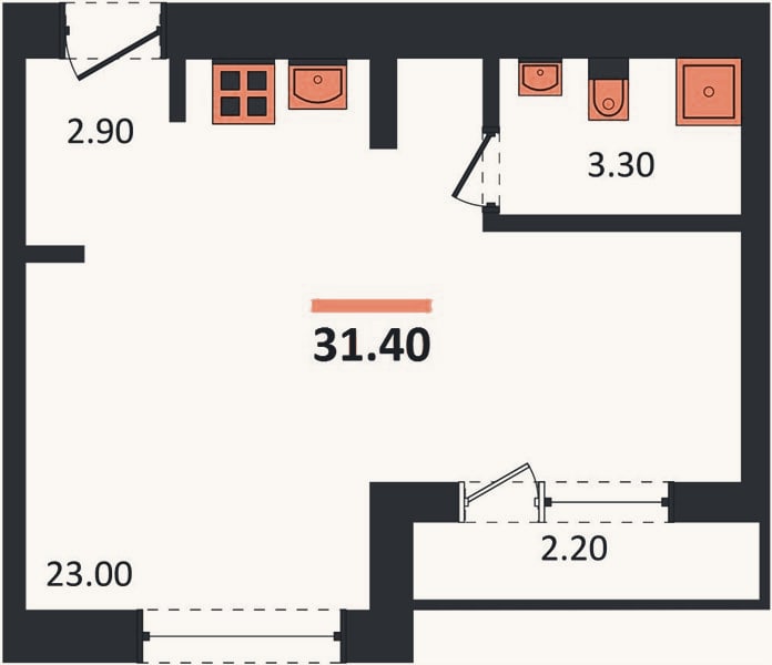 Планировка: Студия, 31,4 м²
