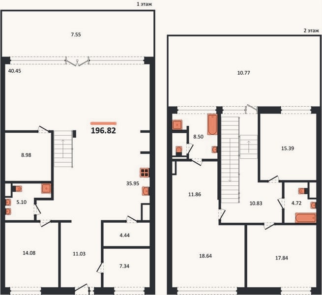 Планировка: 4+ к, 196,8 м²
