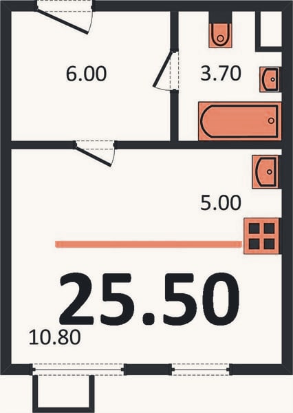 Планировка: Студия, 25,5 м²