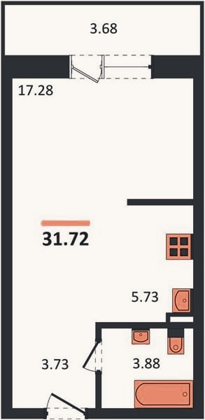 Планировка: Студия, 30,6 м²