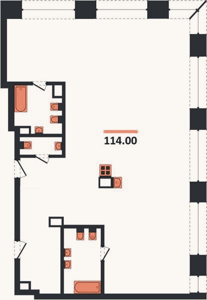 Планировка: 2-к, 114 м²