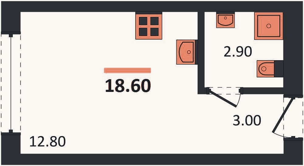 Планировка: Студия, 18,6 м²