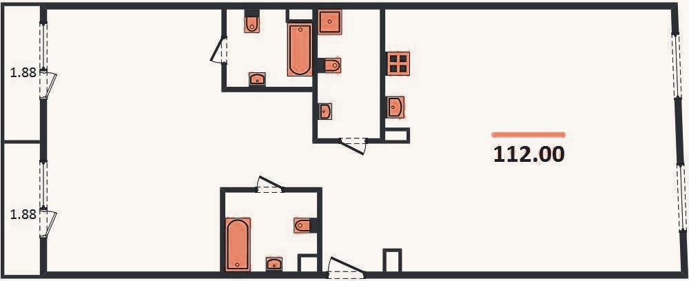 Планировка: 2-к, 112 м²
