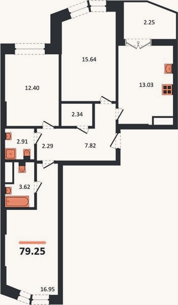 Планировка: 3-к, 79,3 м²