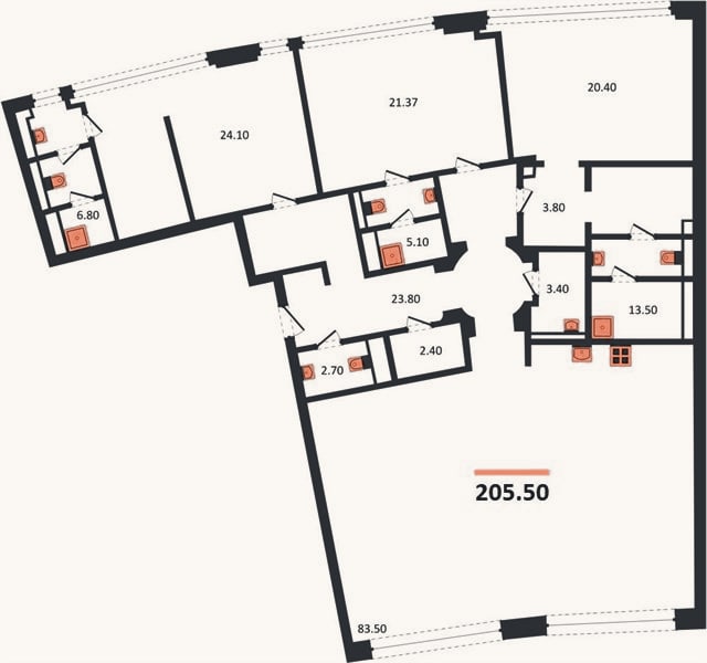Планировка: 3-к, 204,2 м²