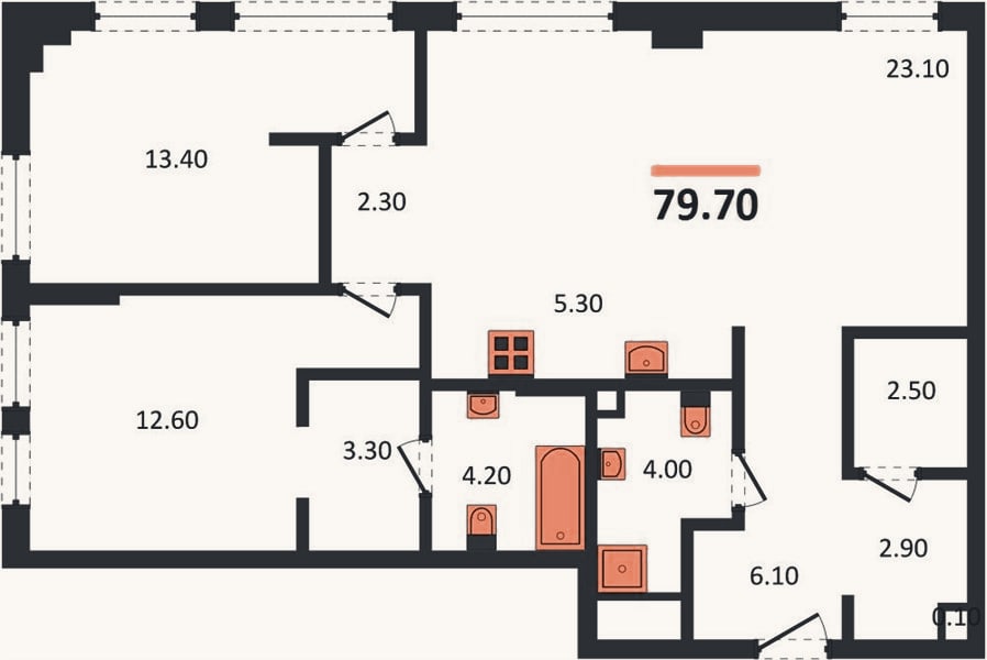 Планировка: 2-к, 79,7 м²