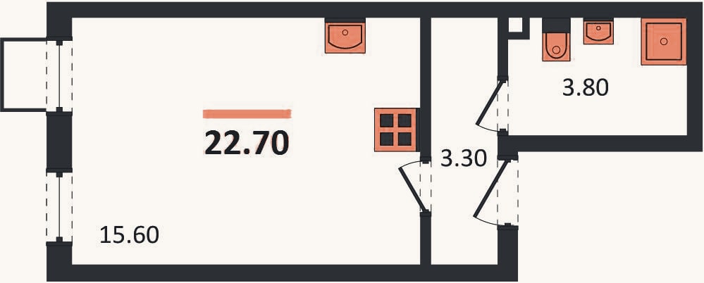 Планировка: Студия, 22,7 м²