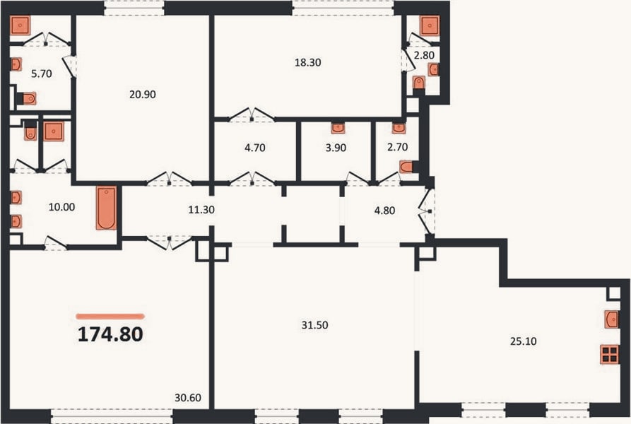 Планировка: 3-к, 174,8 м²