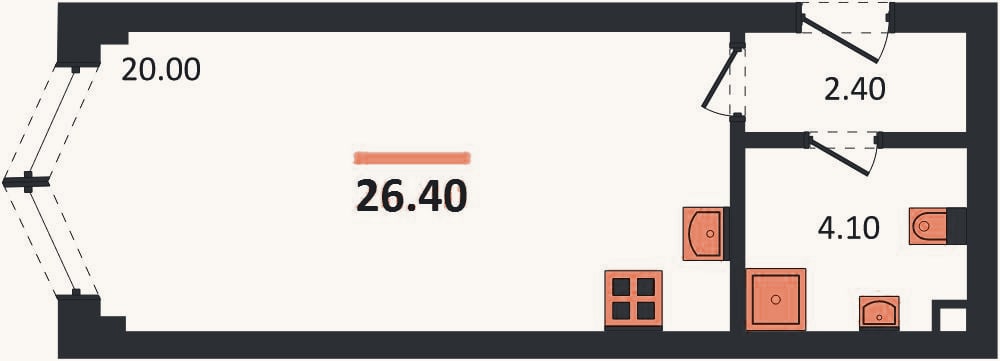 Планировка: Студия, 26,4 м²