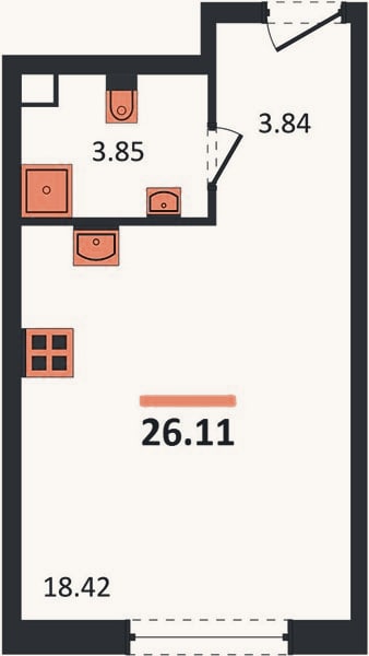 Планировка: Студия, 26,1 м²