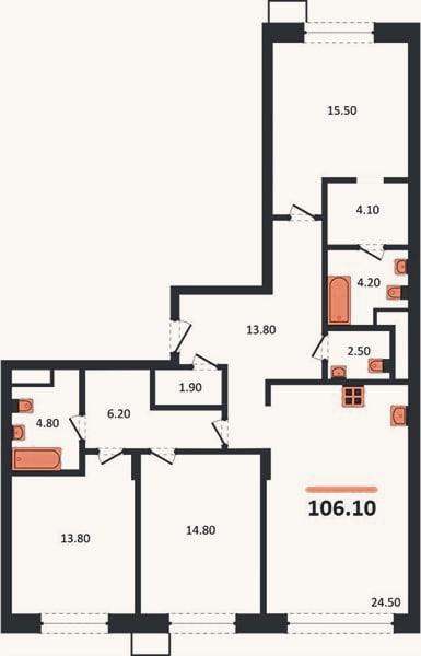 Планировка: 3-к, 106,1 м²