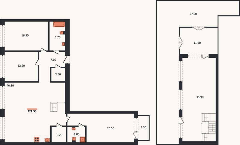 Планировка: 3-к, 221,5 м²