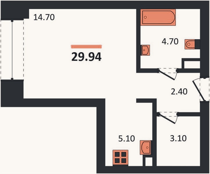 Планировка: Студия, 29,9 м²