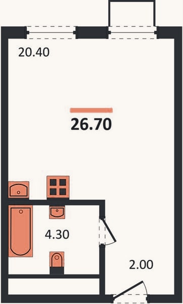 Планировка: Студия, 26,7 м²