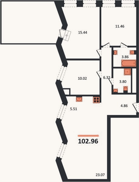 Планировка: 3-к, 103 м²