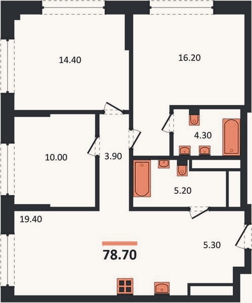 Планировка: 3-к, 78,7 м²