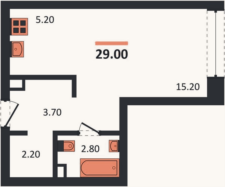 Планировка: Студия, 29 м²