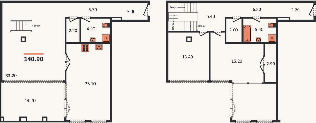 Планировка: 2-к, 140,9 м²