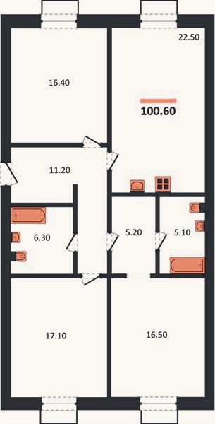 Планировка: 3-к, 100,6 м²
