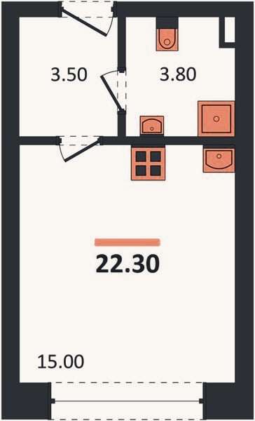 Планировка: Студия, 22,3 м²