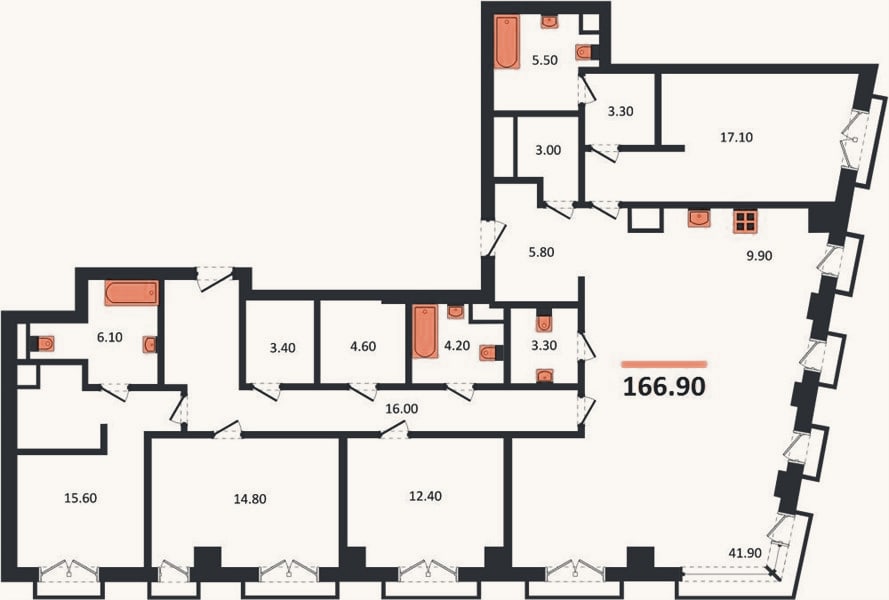 Планировка: 4+ к, 166,9 м²