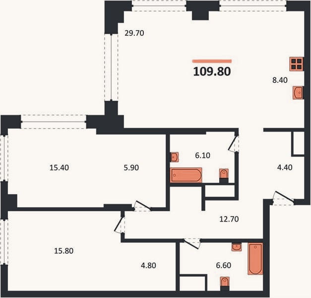 Планировка: 2-к, 109,8 м²