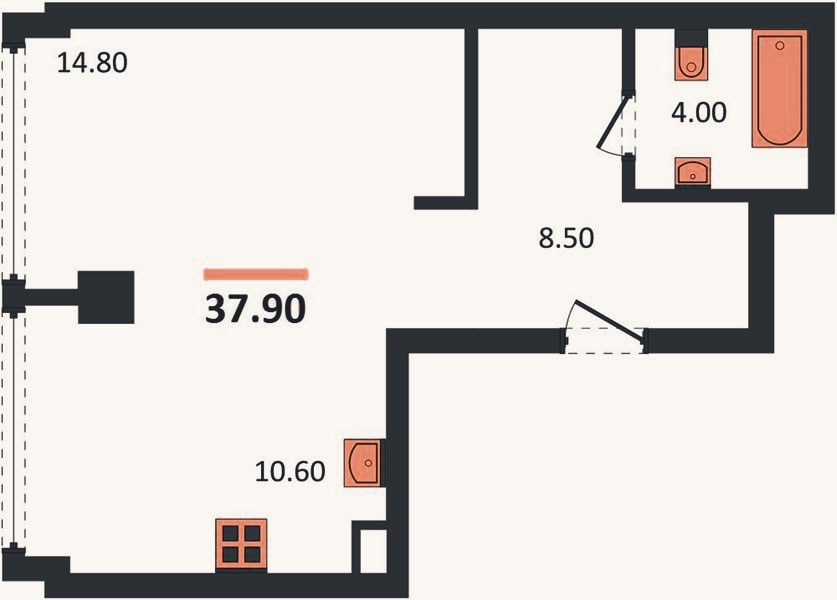 Планировка: Студия, 37,9 м²