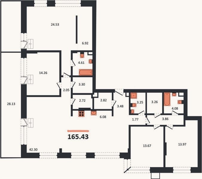 Планировка: 4+ к, 165,4 м²
