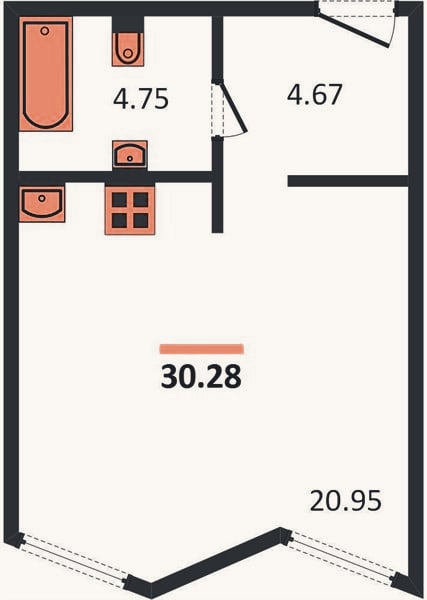 Планировка: Студия, 30,3 м²