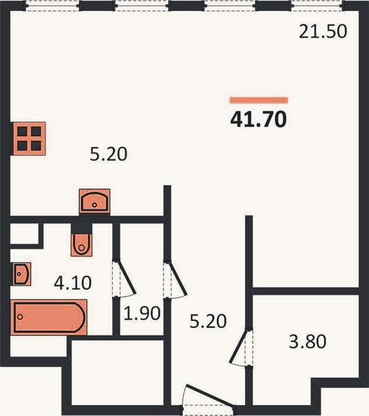 Планировка: Студия, 41,7 м²