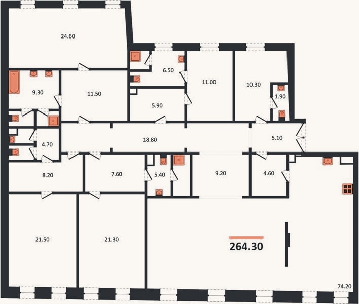 Планировка: 4+ к, 264,3 м²