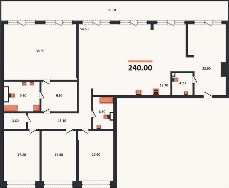 Планировка: 4+ к, 240 м²