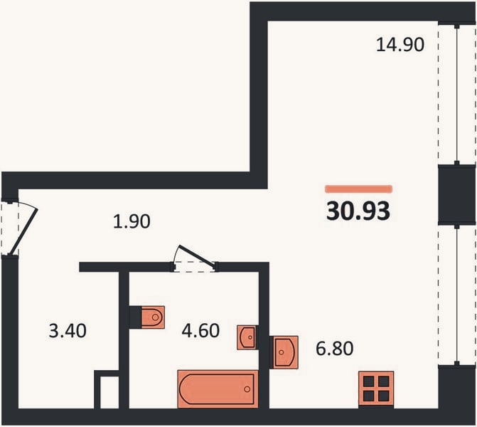 Планировка: Студия, 30,9 м²